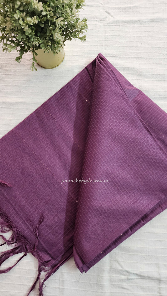 Semi munga silk saree with kantha weaving pattern all over body | Light purple | W4