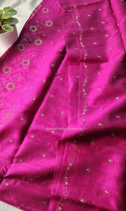 Matka silk designer saree with cut work borders and embroidery | Majenta| M3