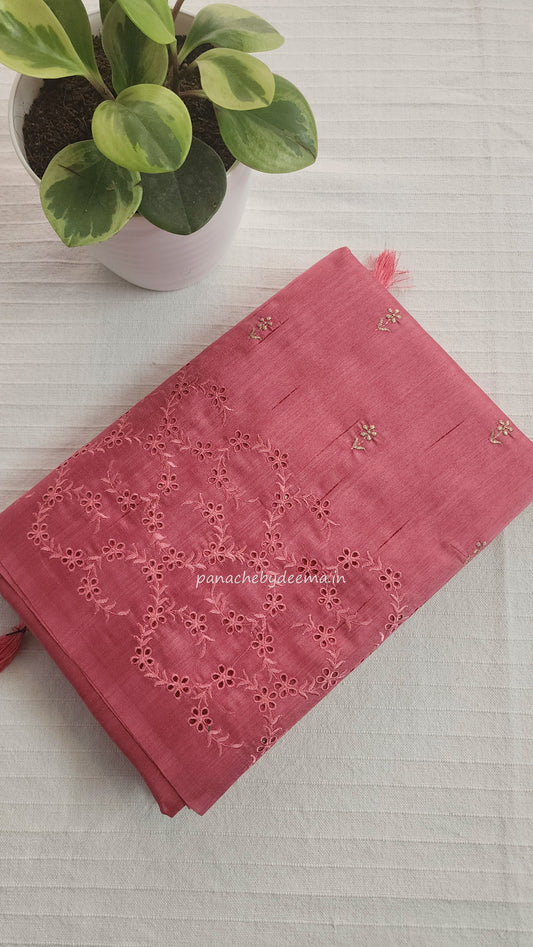 Semi raw silk designer saree with intricate cut work borders and embroidery | Light pink | DY11
