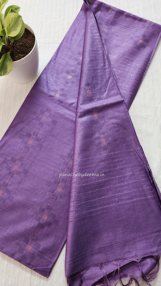 Semi tussar saree with gold butta and sequinned pallu | Lavender | ST1