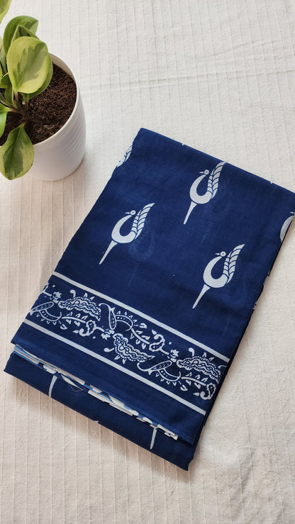 Pure Mulmul cotton saree|Indigo | PA111