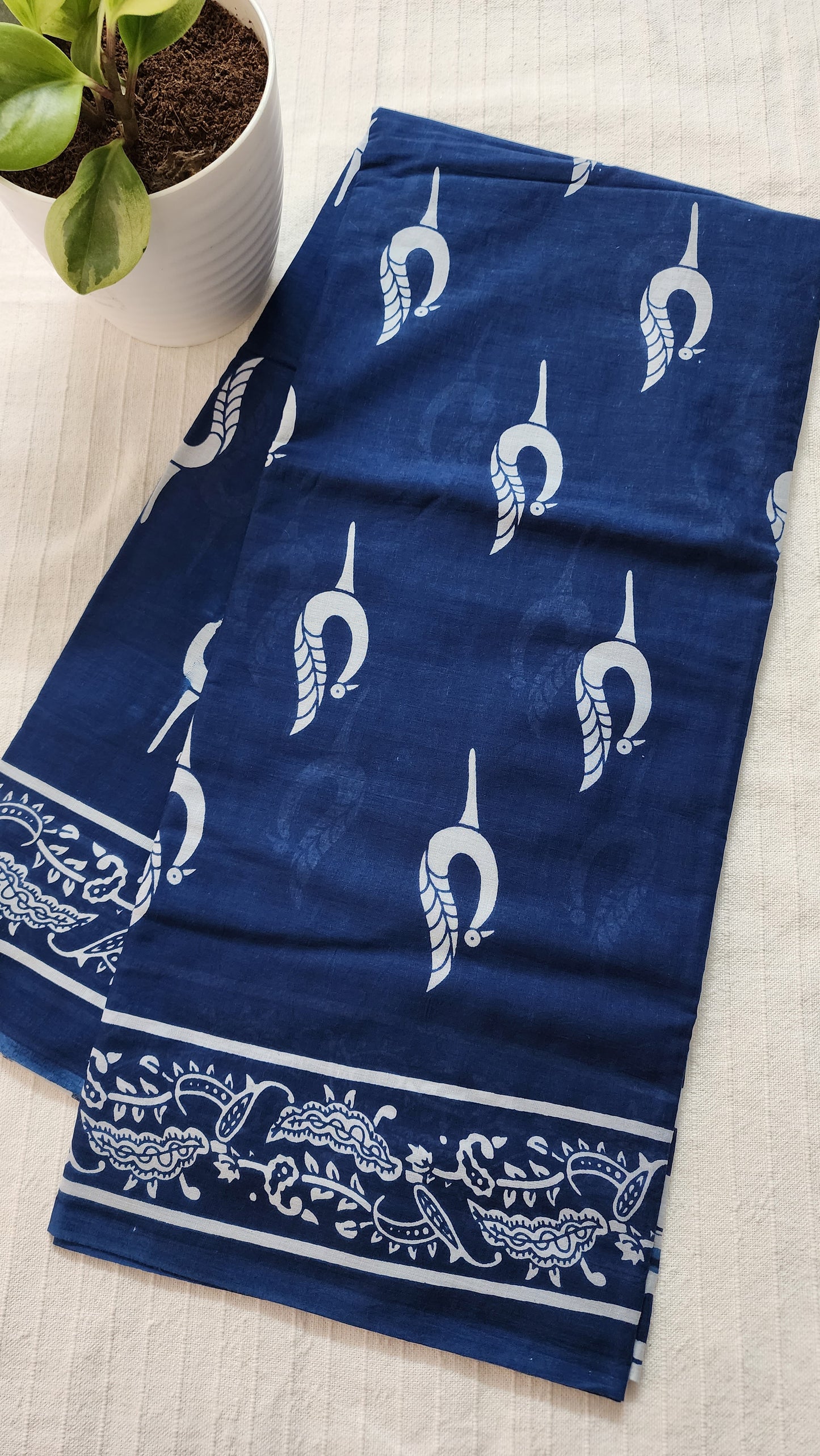 Pure Mulmul cotton saree|Indigo | PA111