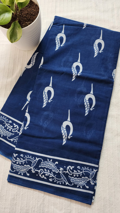 Pure Mulmul cotton saree|Indigo | PA111