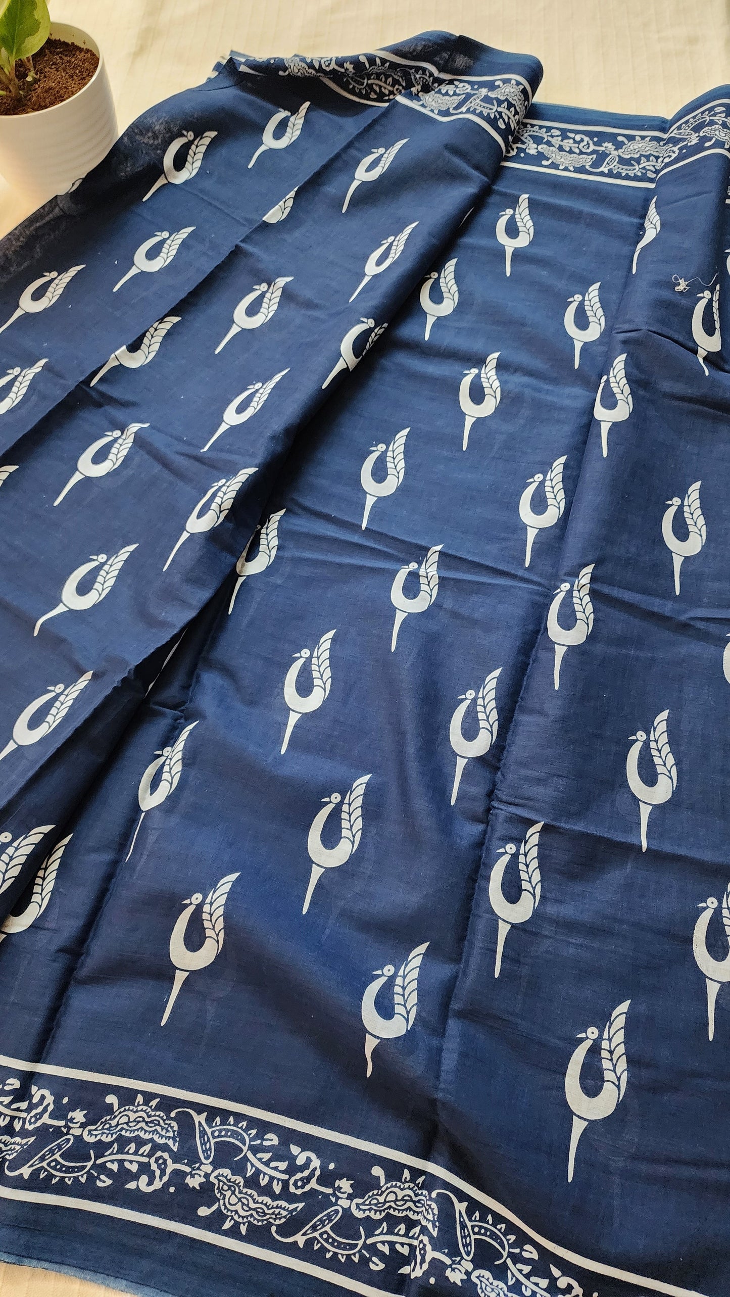 Pure Mulmul cotton saree|Indigo | PA111
