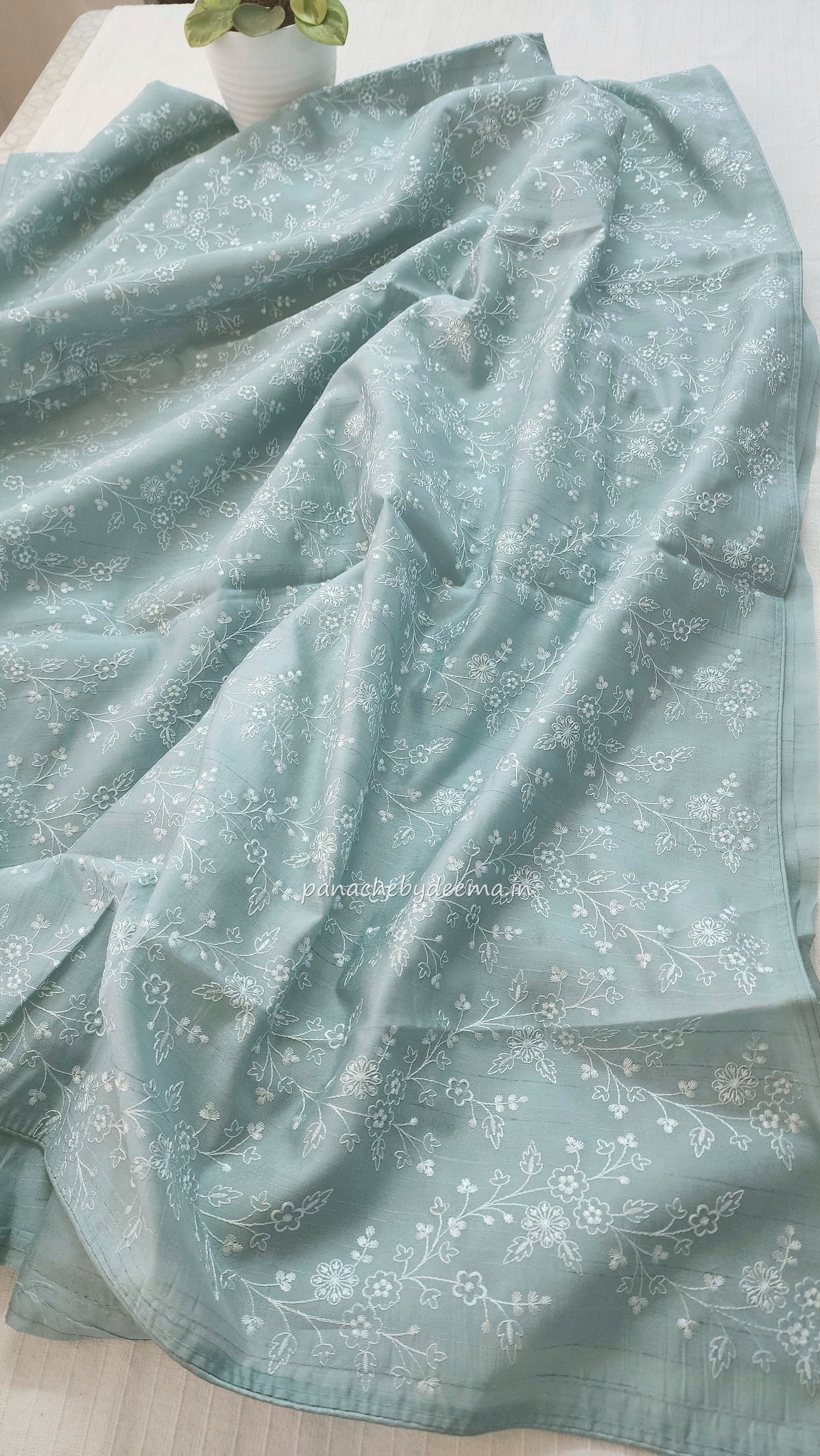 Pastel semi raw silk saree with embroidery| light sea blue | PSTL7