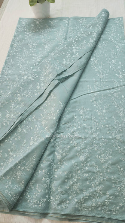 Pastel semi raw silk saree with embroidery| light sea blue | PSTL7