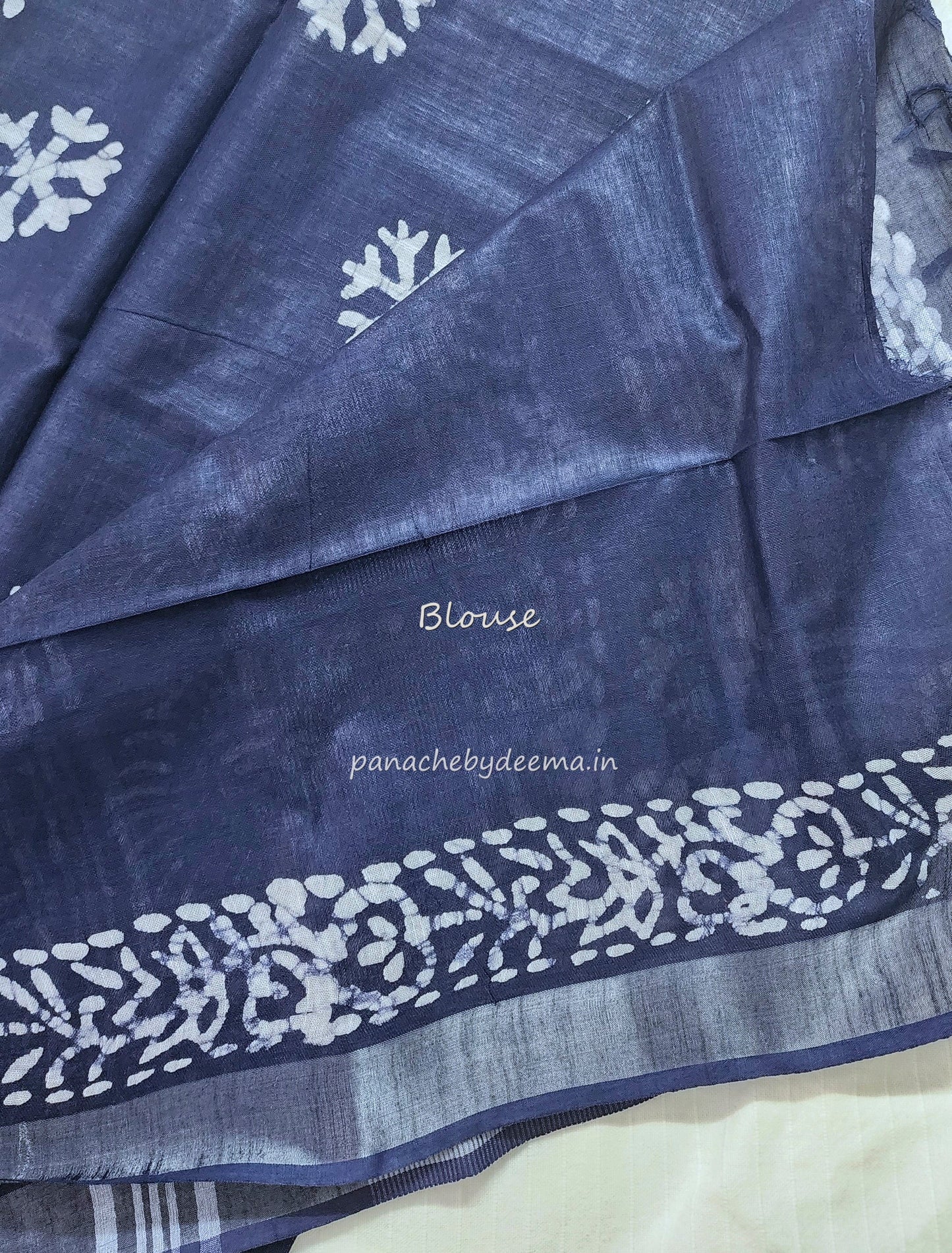 Semi linen saree with batik design | Blue | OR1