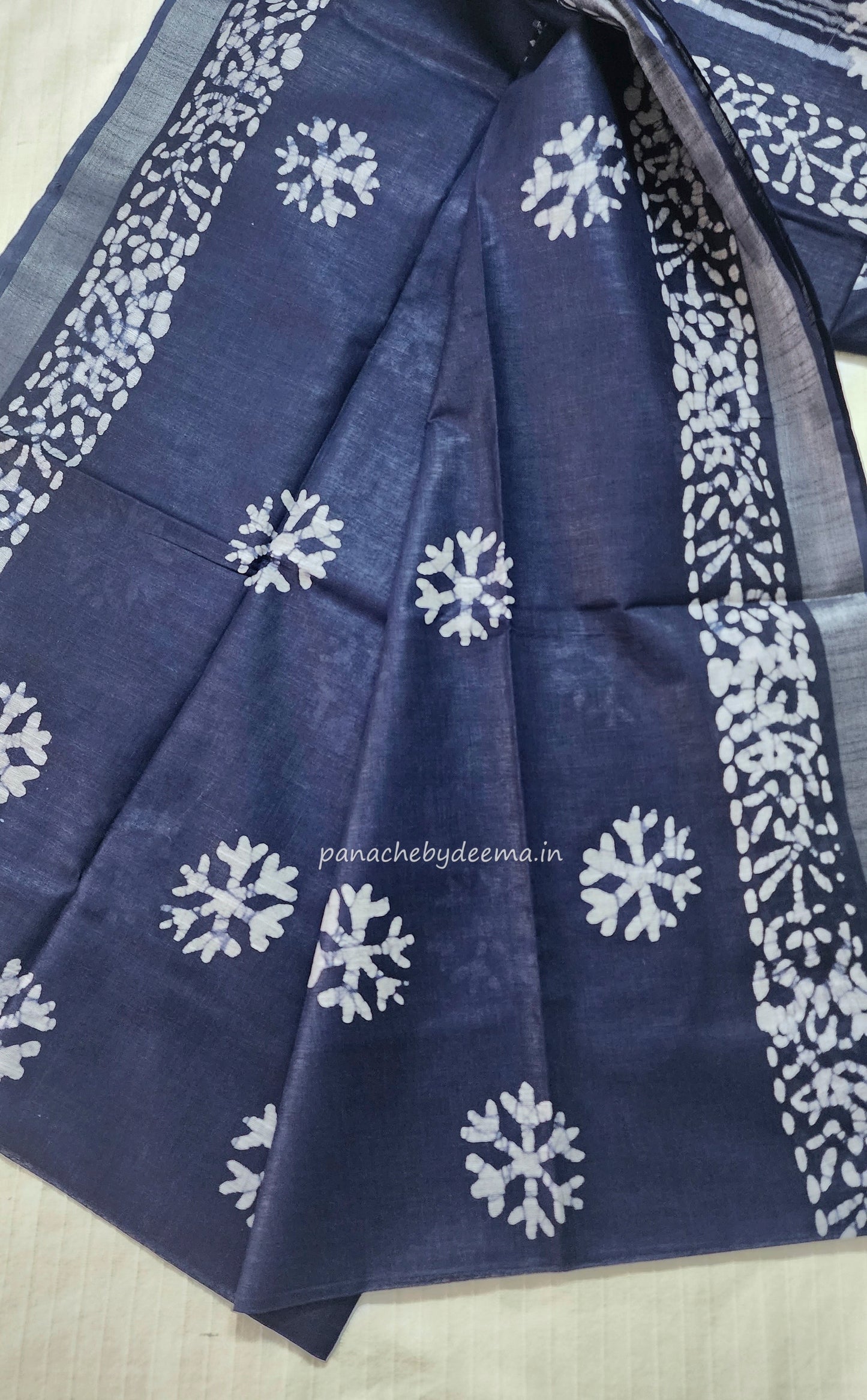 Semi linen saree with batik design | Blue | OR1