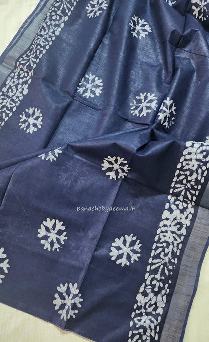 Semi linen saree with batik design | Blue | OR1