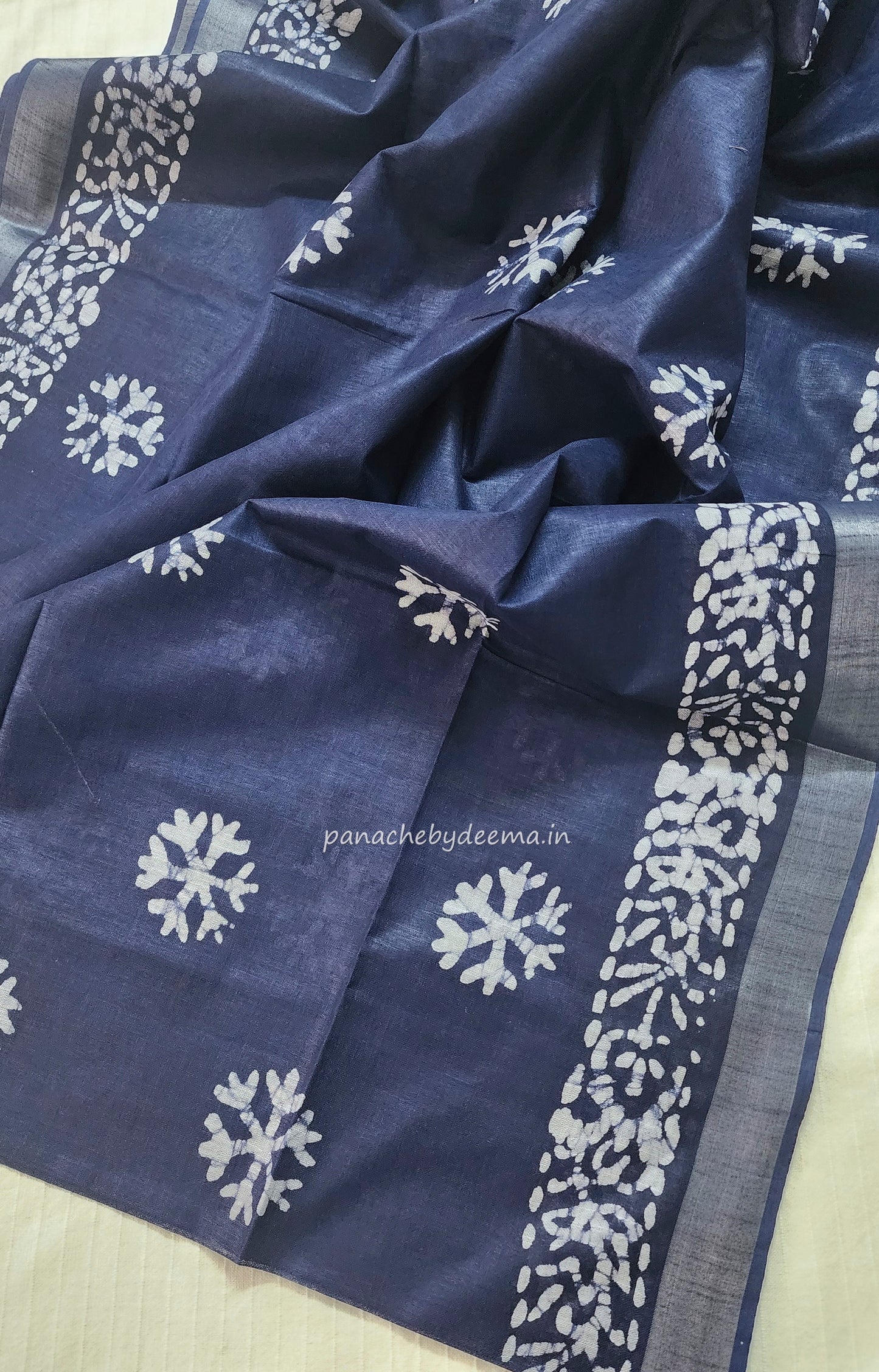 Semi linen saree with batik design | Blue | OR1