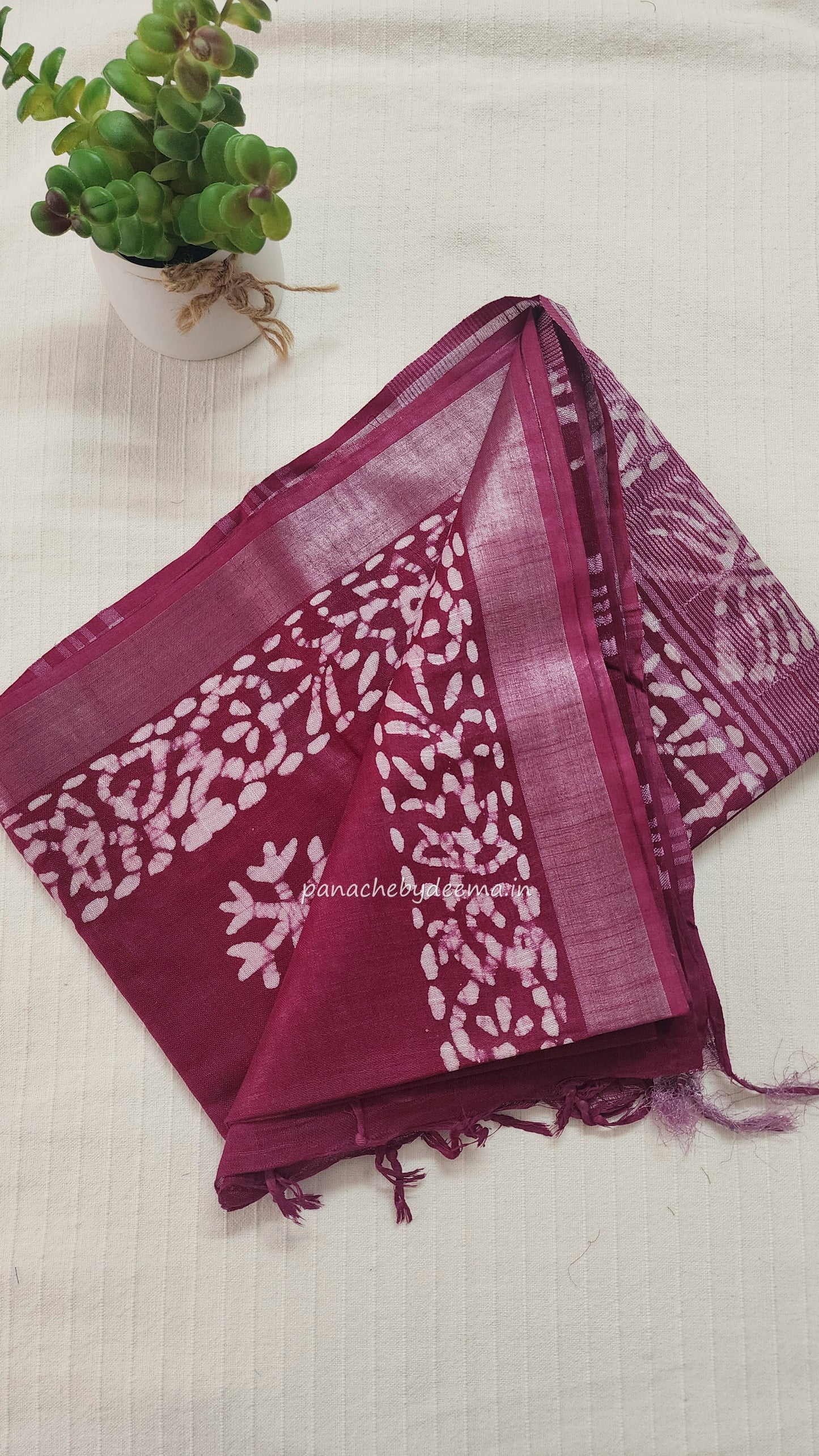 Semi linen saree with batik design | Pink| OR2