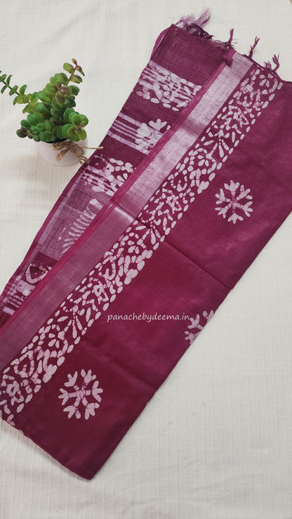 Semi linen saree with batik design | Pink| OR2
