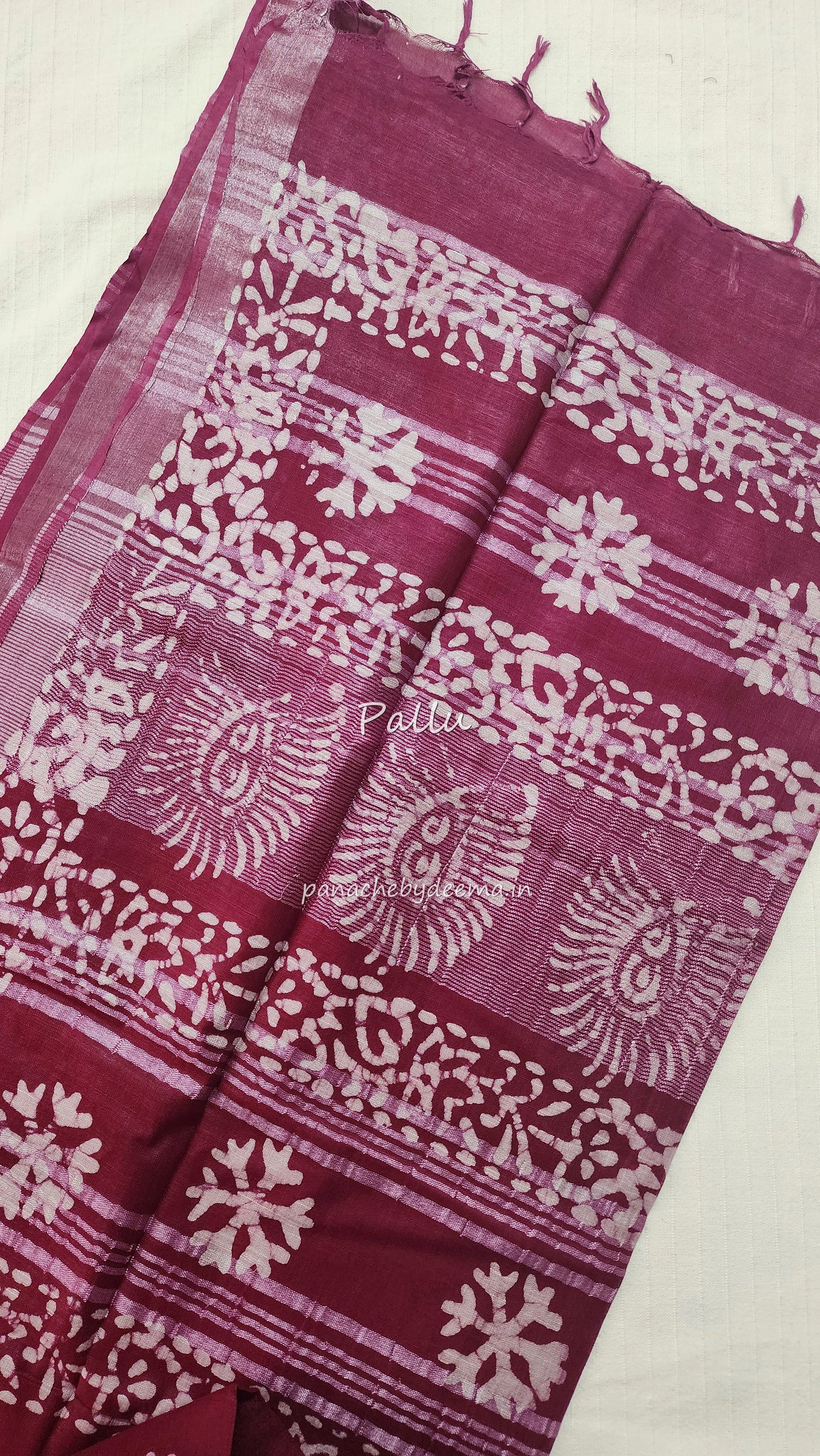 Semi linen saree with batik design | Pink| OR2