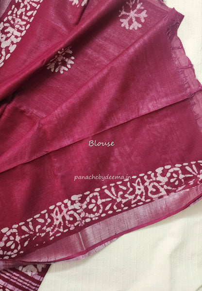 Semi linen saree with batik design | Pink| OR2