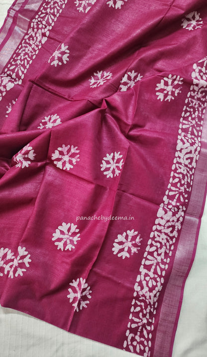 Semi linen saree with batik design | Pink| OR2