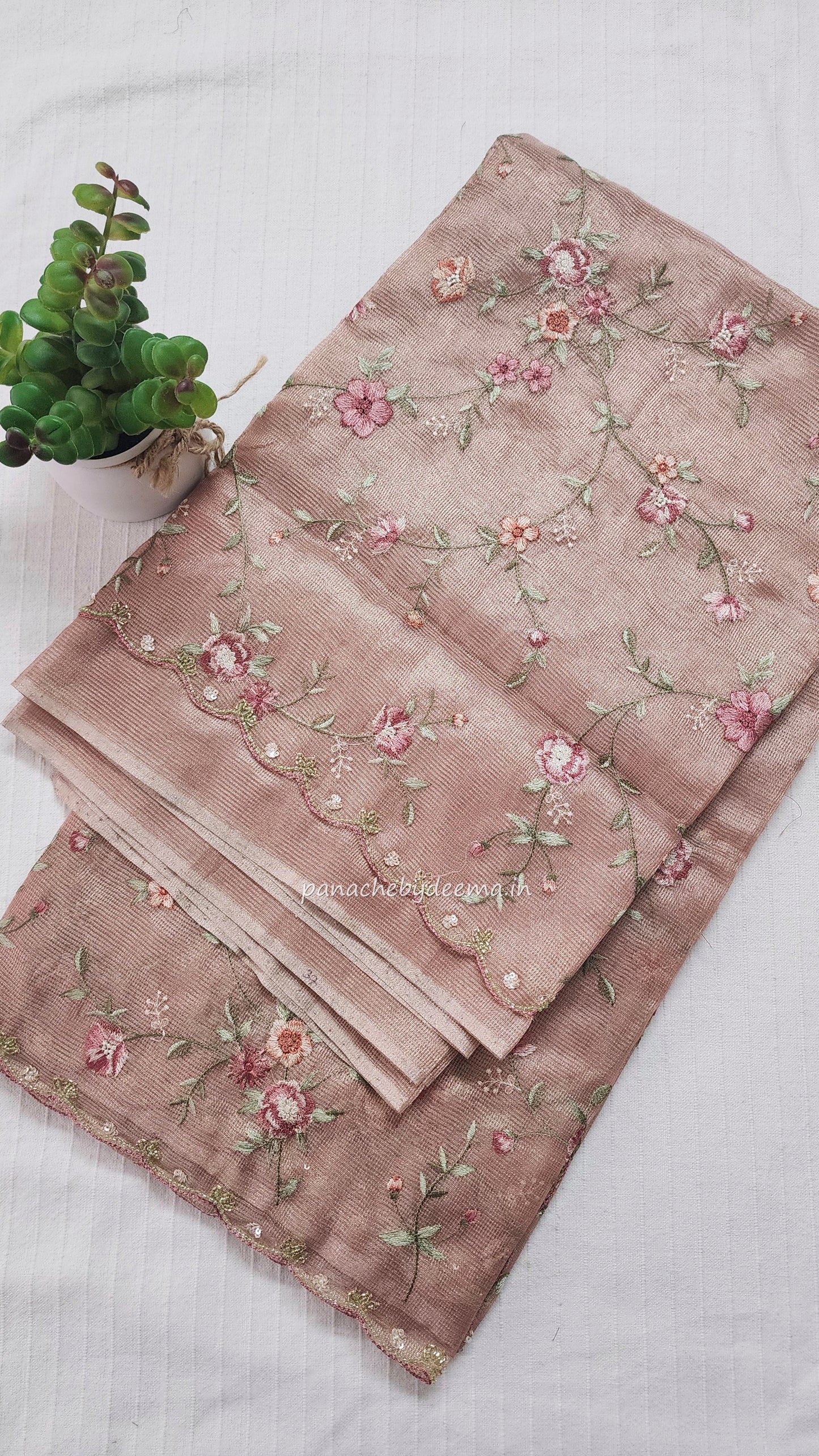 Kota tissue saree with embroidery and handworked scalloped edges |light pink2 |Tis7