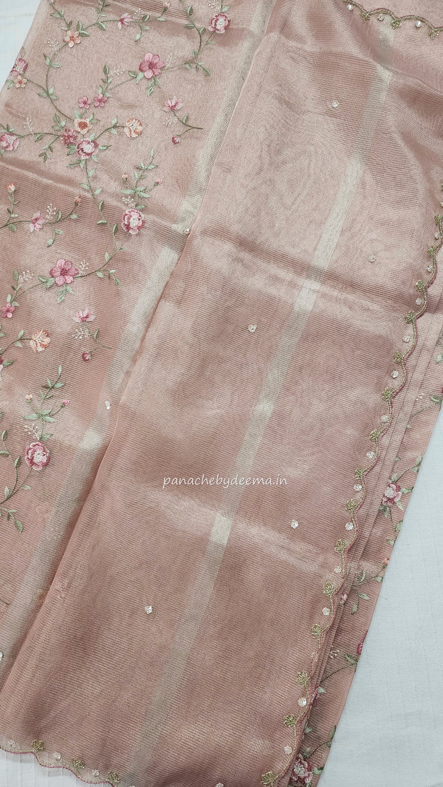 Kota tissue saree with embroidery and handworked scalloped edges |light pink2 |Tis7