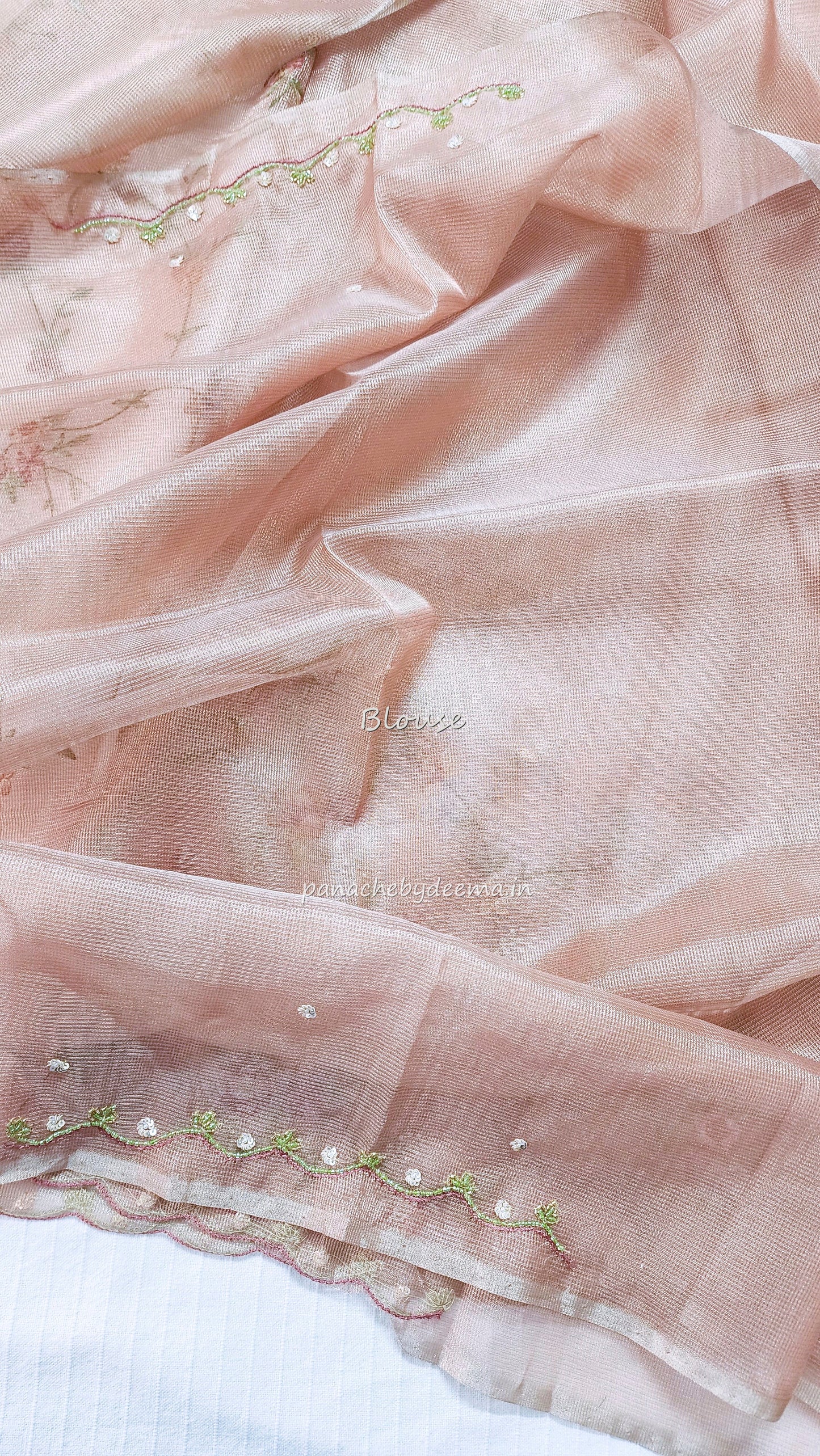 Kota tissue saree with embroidery and handworked scalloped edges |light pink2 |Tis7