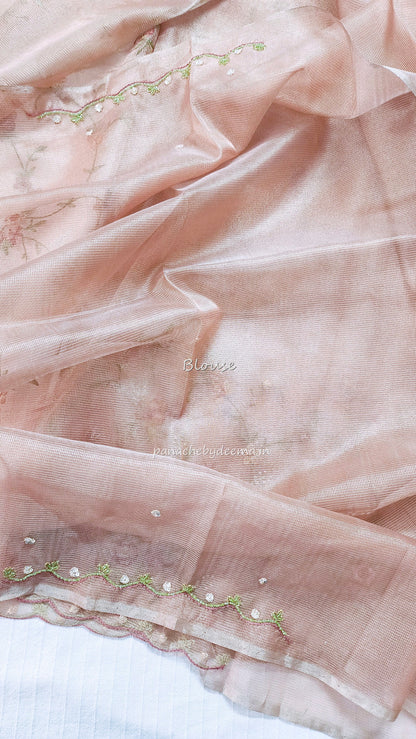 Kota tissue saree with embroidery and handworked scalloped edges |light pink2 |Tis7