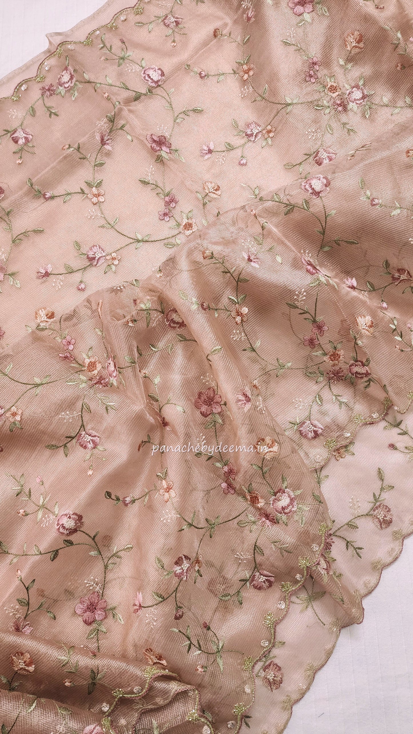 Kota tissue saree with embroidery and handworked scalloped edges |light pink2 |Tis7