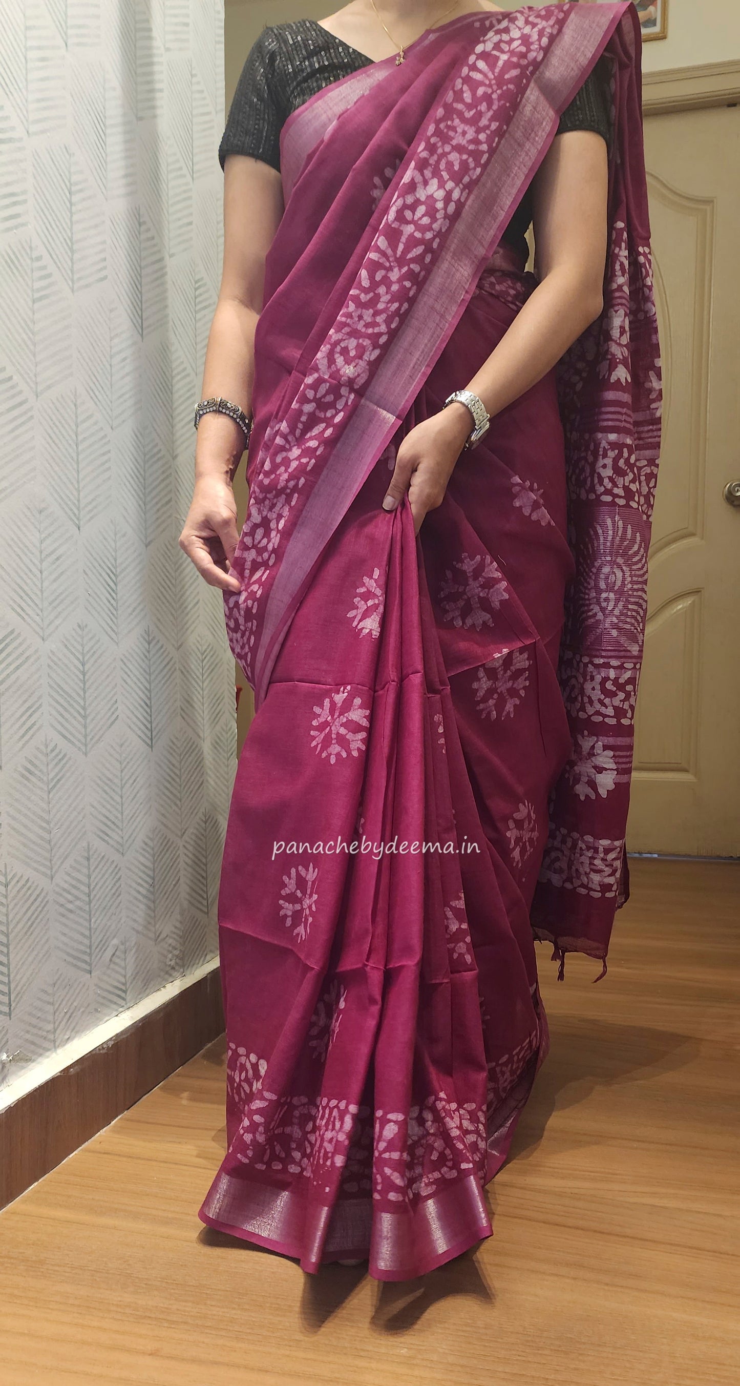 Semi linen saree with batik design | Pink| OR2