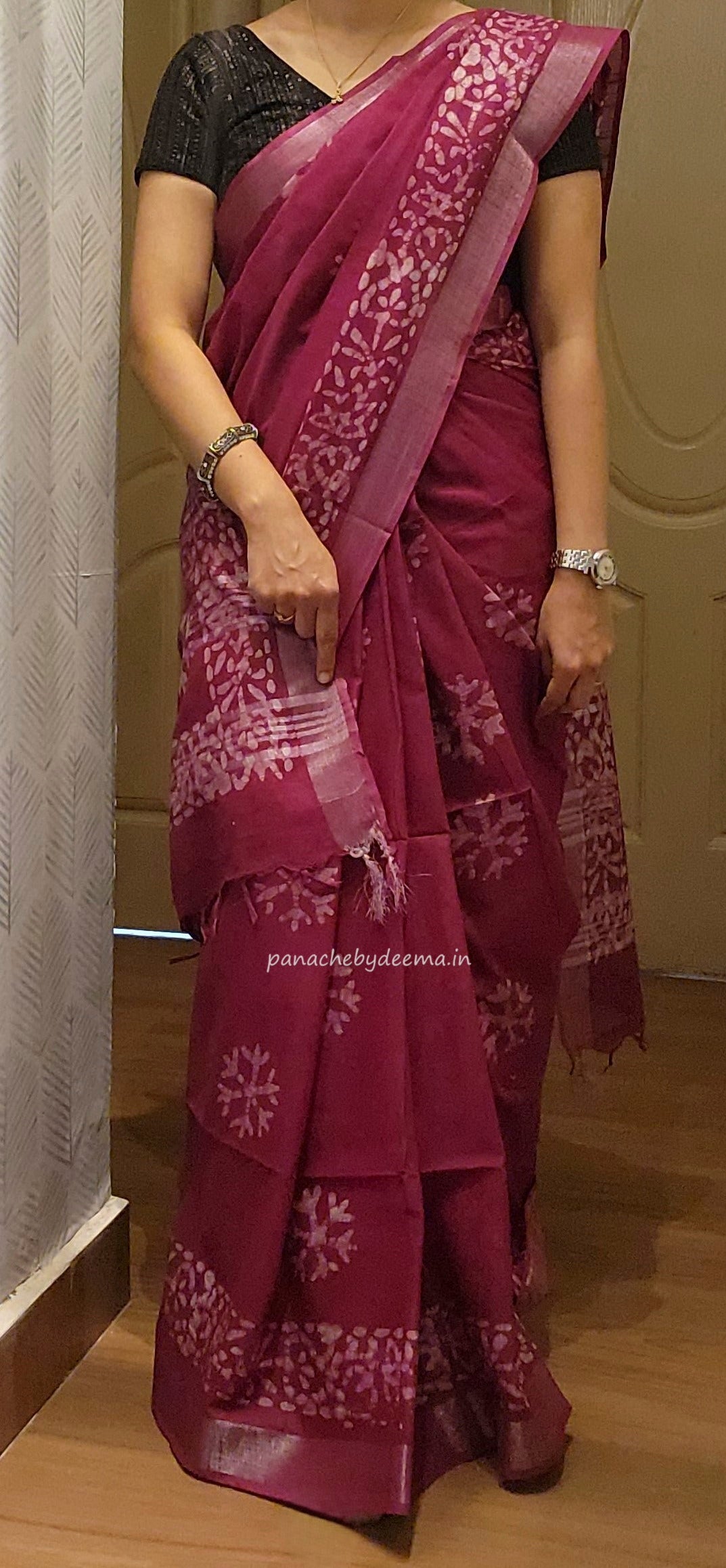 Semi linen saree with batik design | Pink| OR2