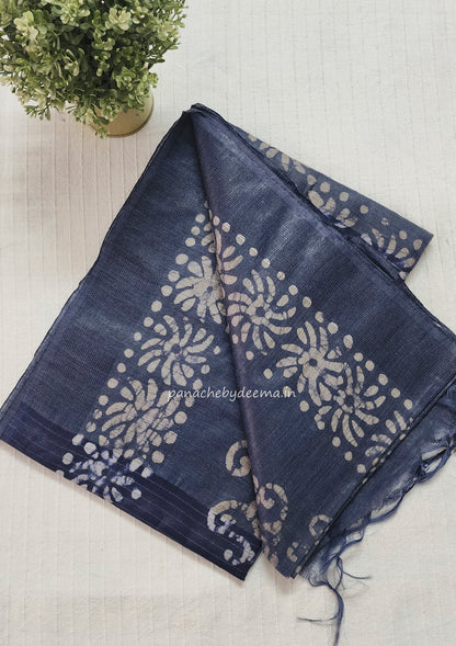 Semi tussar saree with Batik design | Blue |BT3