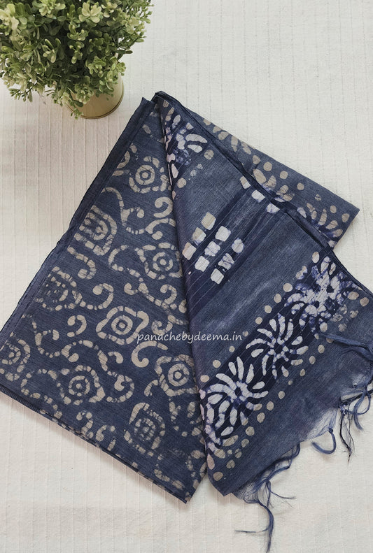 Semi tussar saree with Batik design | Blue |BT3