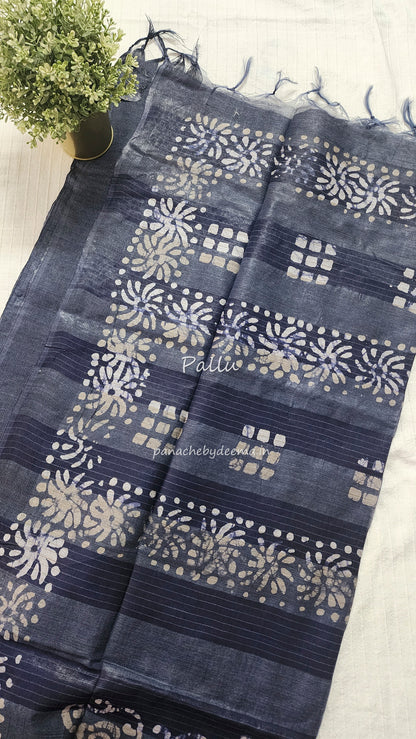 Semi tussar saree with Batik design | Blue |BT3