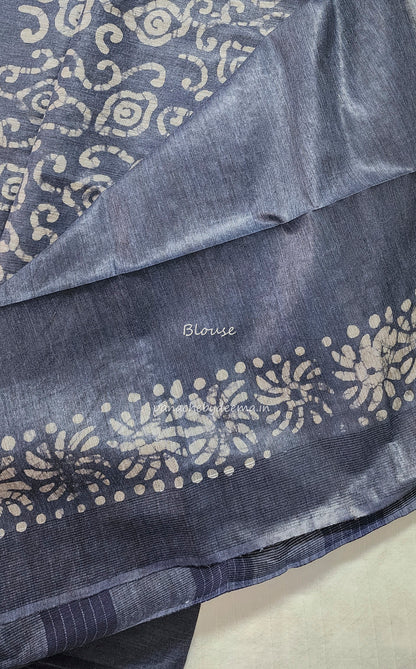 Semi tussar saree with Batik design | Blue |BT3