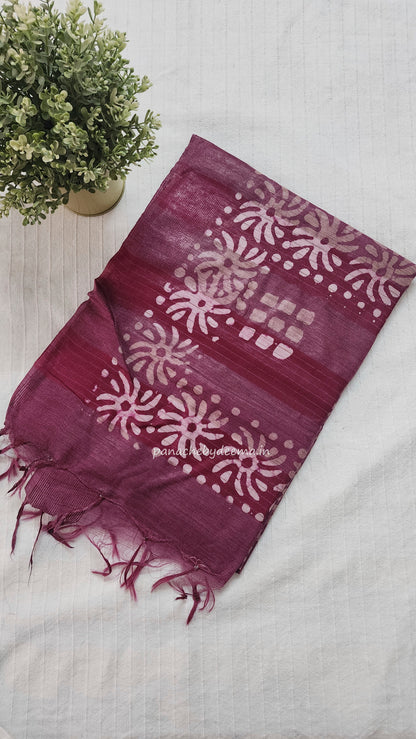 Semi tussar saree with Batik design | Pink |BT2