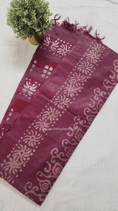 Semi tussar saree with Batik design | Pink |BT2