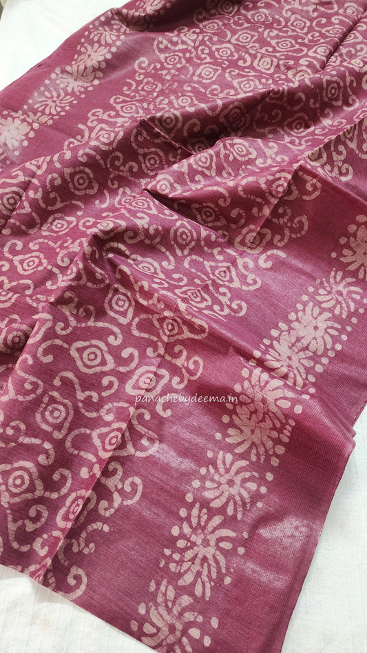 Semi tussar saree with Batik design | Pink |BT2