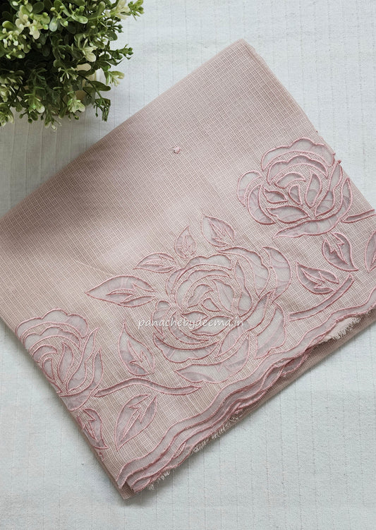 Kota applique saree with scalloped borders | Peach | KAP1