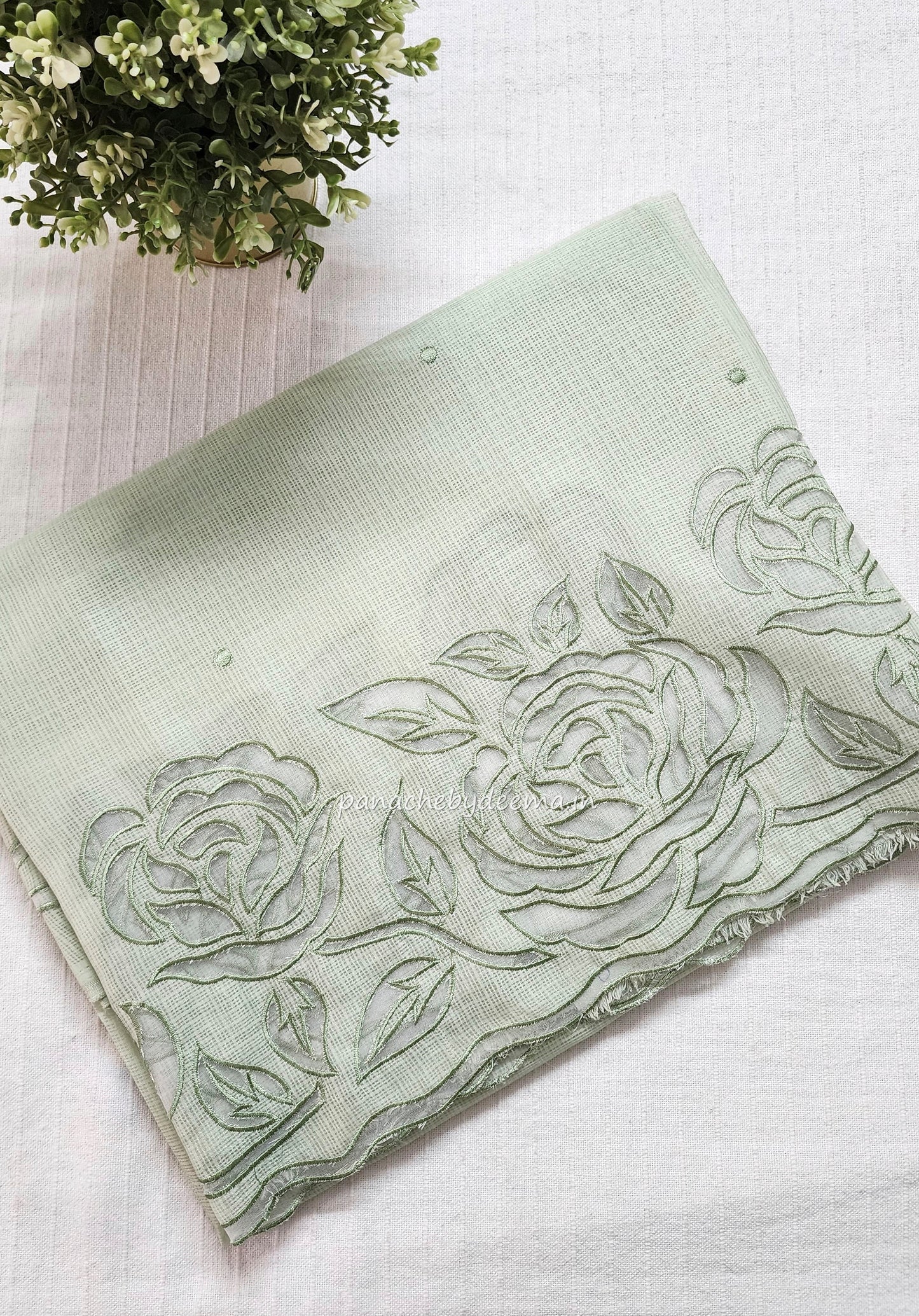 Kota applique saree with scalloped borders | green| KAP2