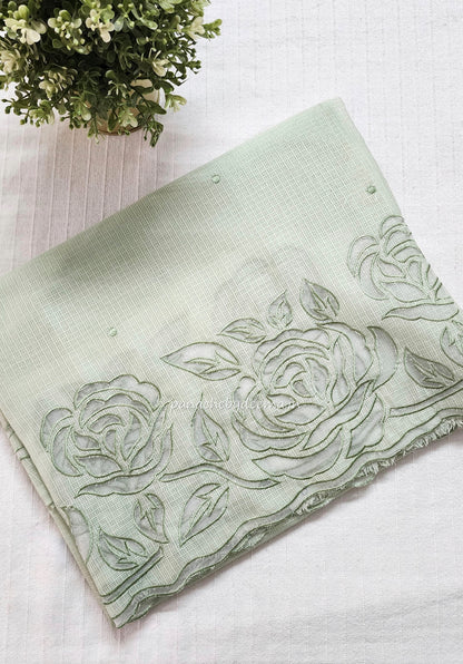 Kota applique saree with scalloped borders | green| KAP2