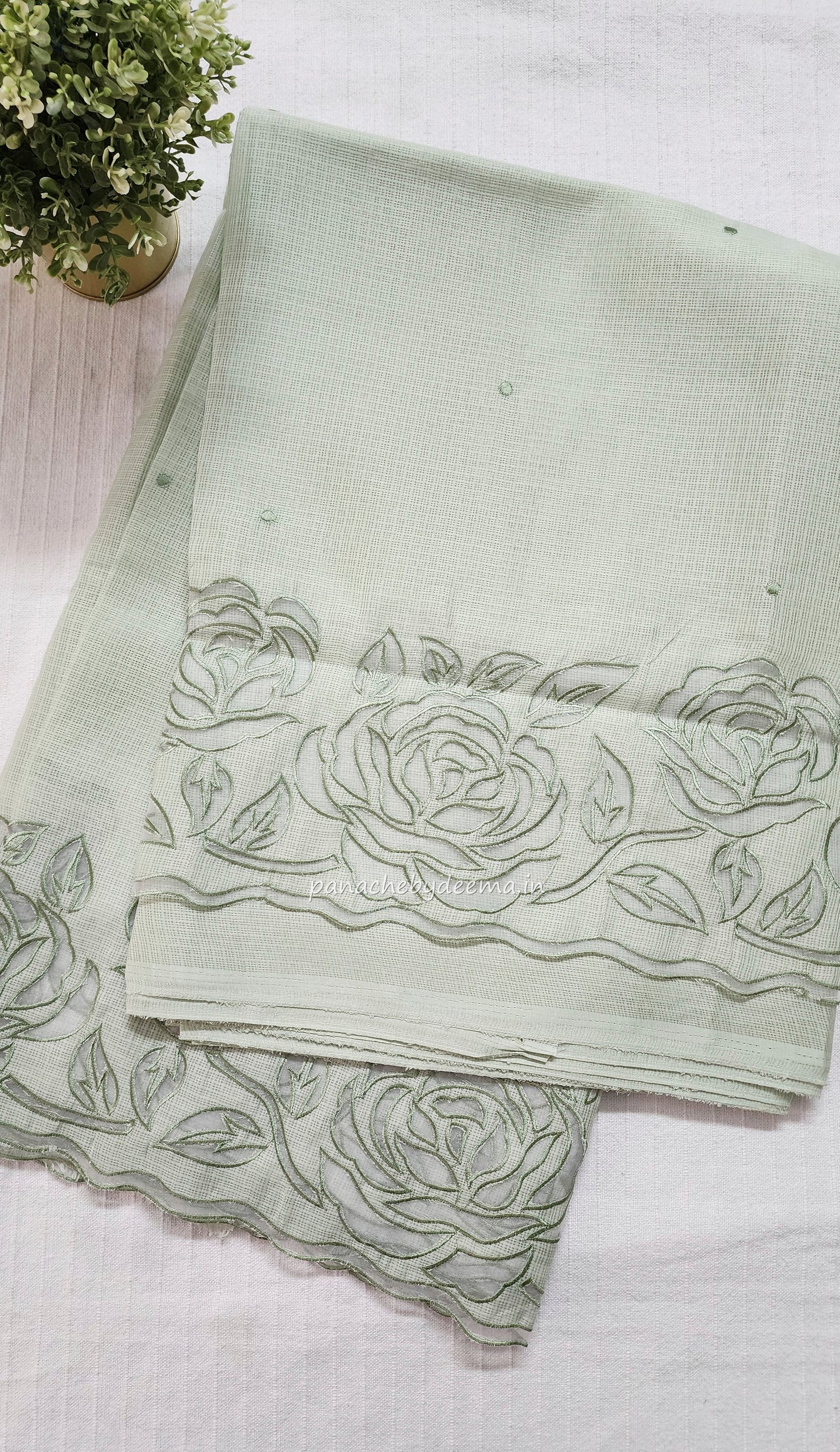 Kota applique saree with scalloped borders | green| KAP2