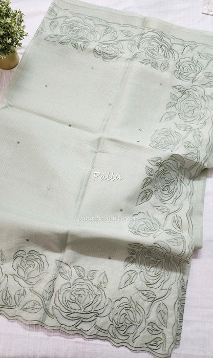 Kota applique saree with scalloped borders | green| KAP2