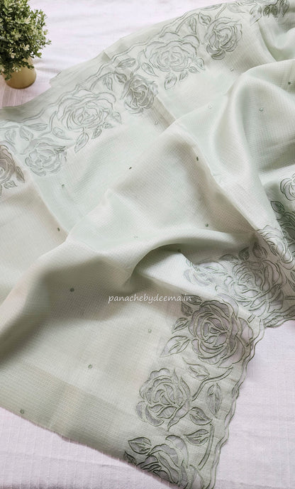 Kota applique saree with scalloped borders | green| KAP2