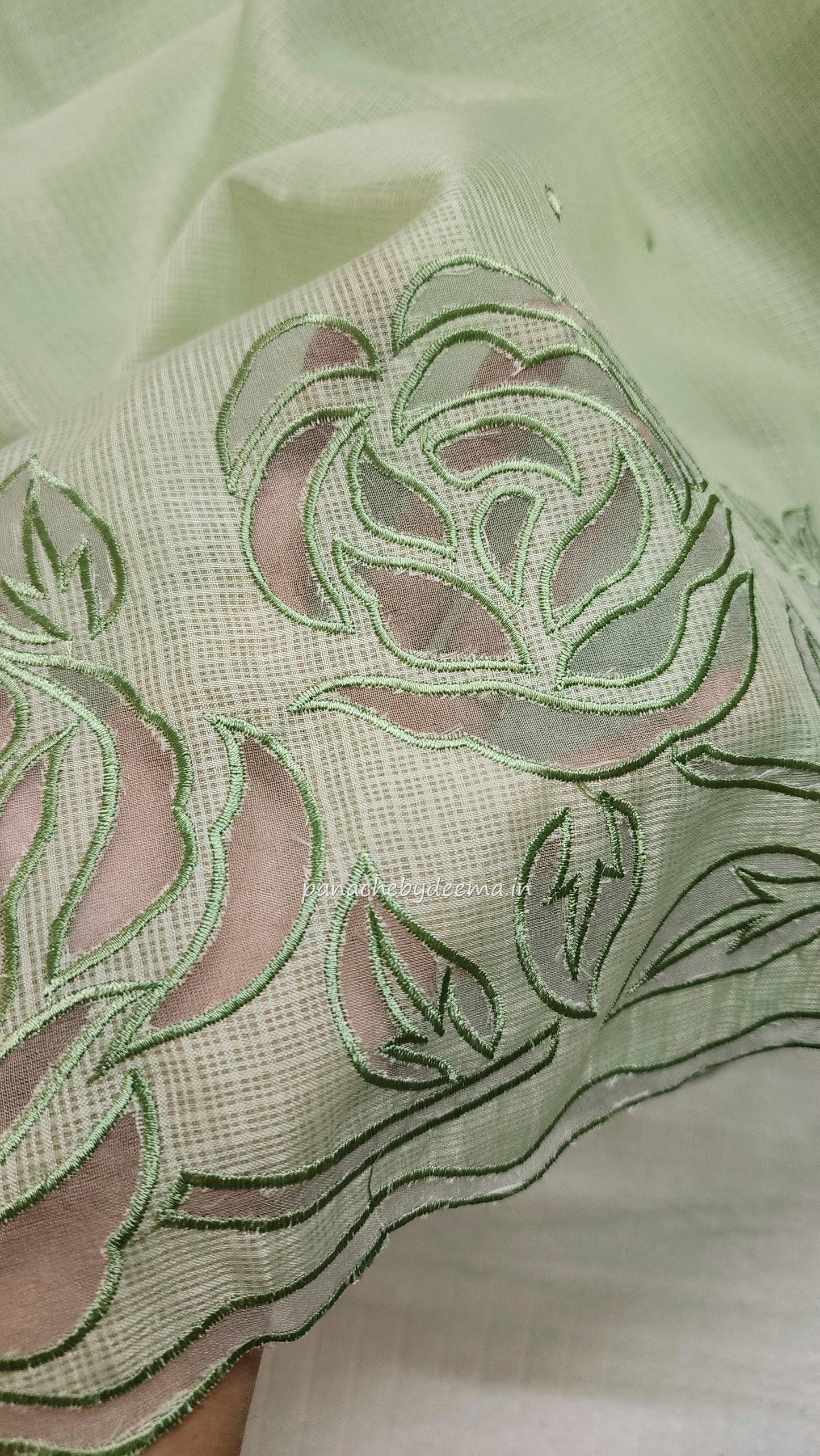 Kota applique saree with scalloped borders | green| KAP2