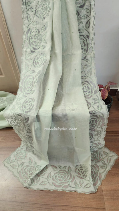 Kota applique saree with scalloped borders | green| KAP2