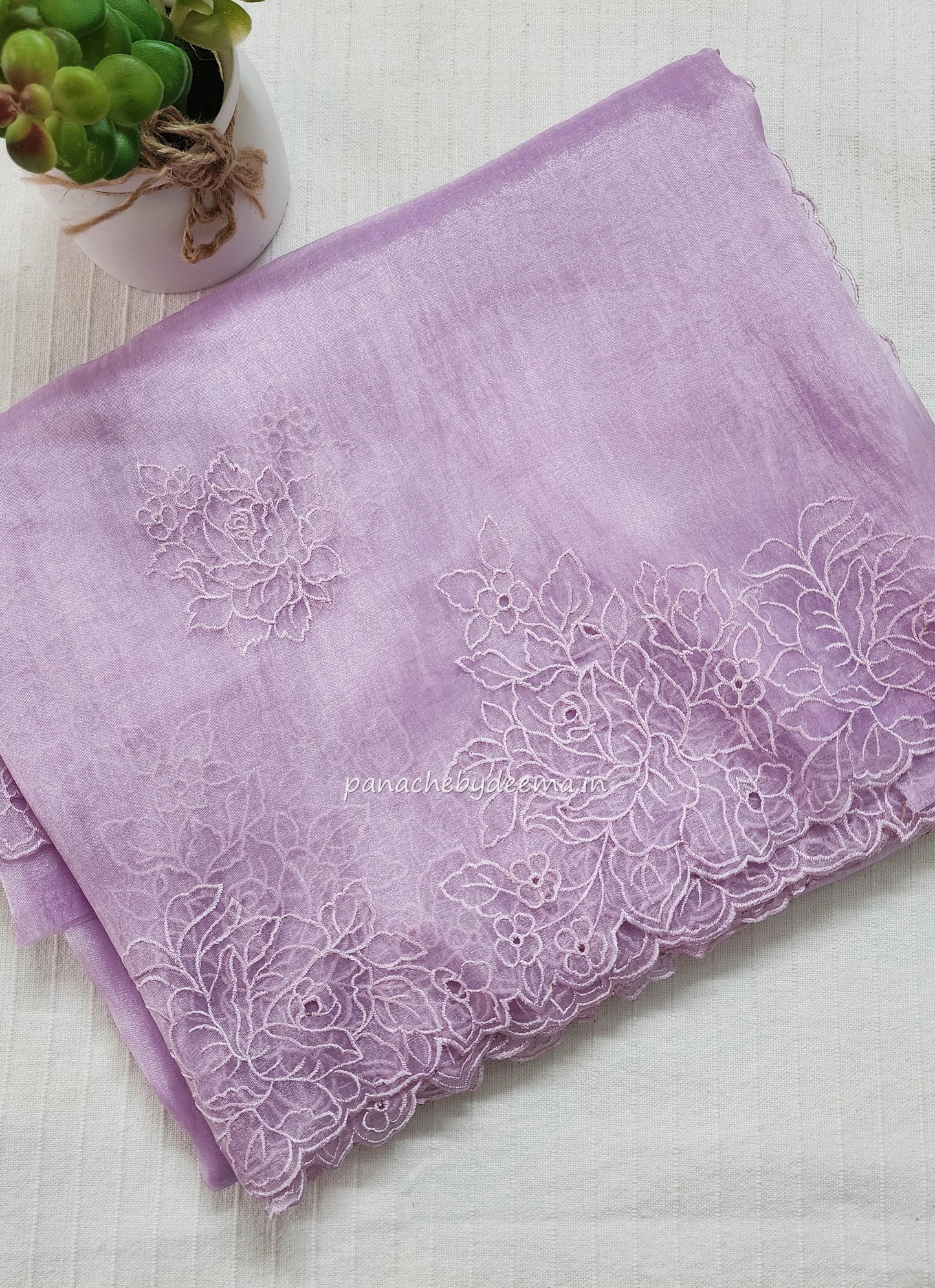 Organza glass tissue saree with embroidery and cutwork  with scalloped borders | Lavender |GL3