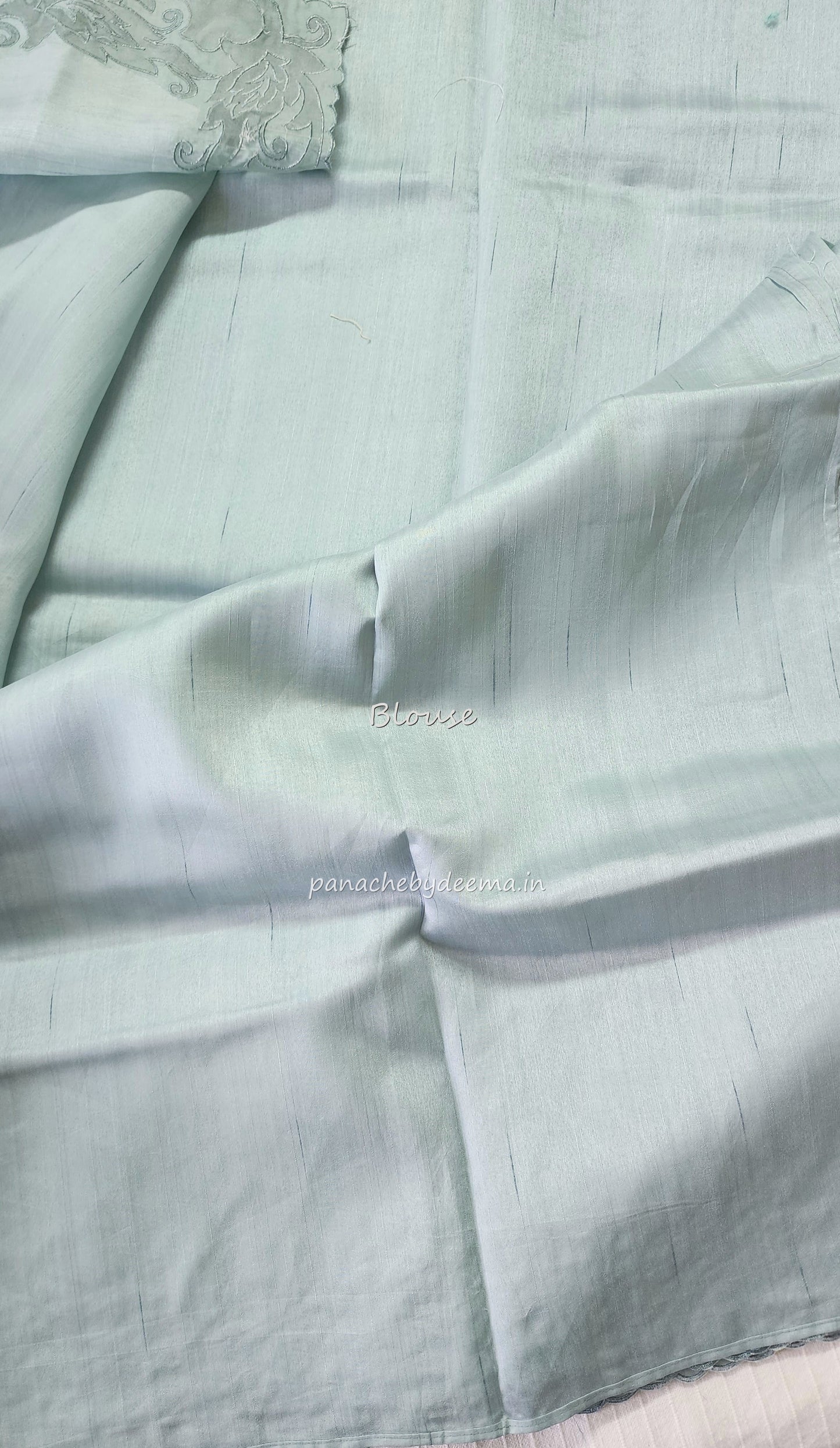Semi tussar applique cut work saree with scalloped borders |Pastel blue| AST3