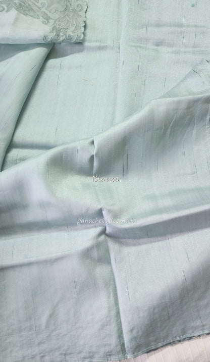 Semi tussar applique cut work saree with scalloped borders |Pastel blue| AST3