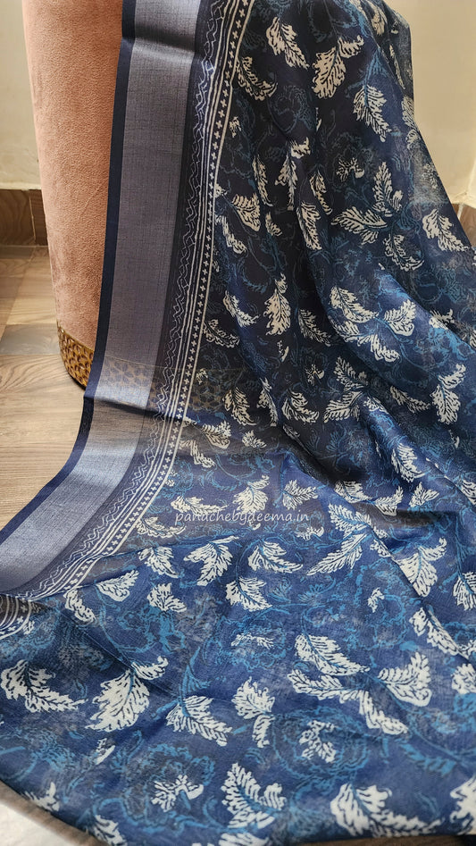 Semi Linen Indigo saree | IN6