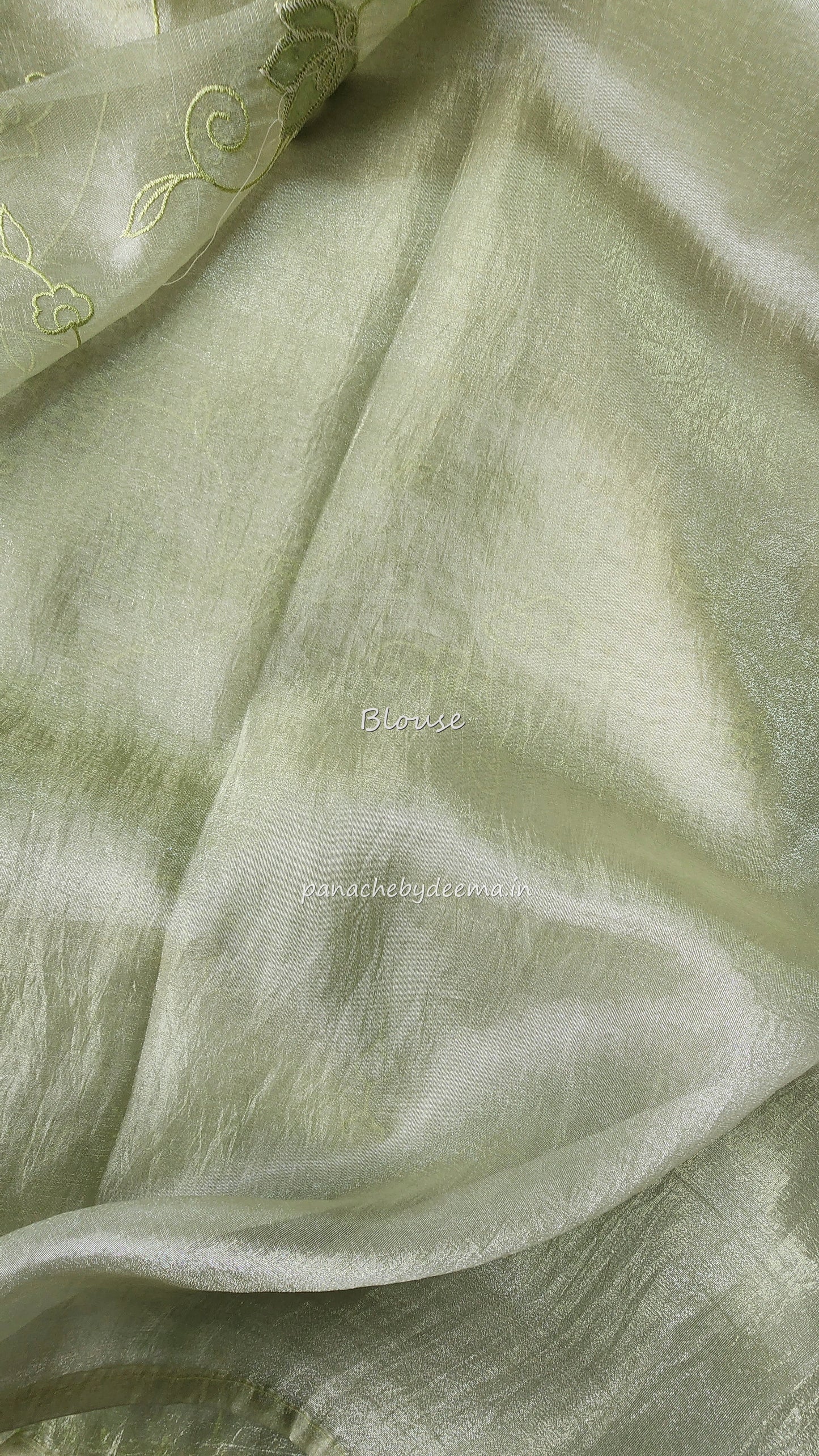 Tissue organza saree with applique work and embroidery |Light Pistah Green| AST5