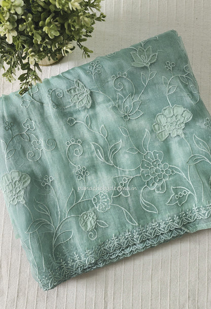 Tissue organza saree with applique work and embroidery |greenish blue| AST6