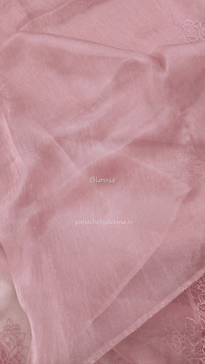 (Pre order available for restocking please whatsapp)Organza glass tissue saree with embroidery and cutwork  with scalloped borders() | Peachypink|GL4