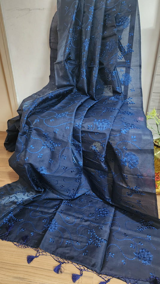Art silk saree with embroidery | Blue | A5