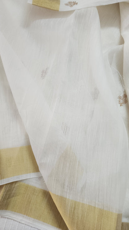 Chanderi cotton gold and white embroidery | design2 | CC101